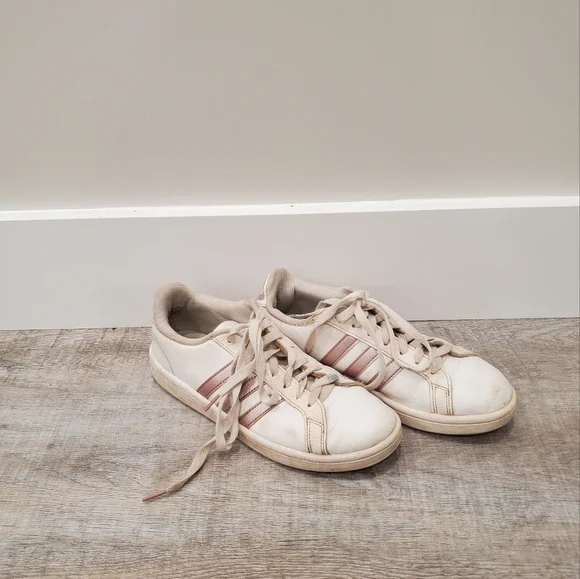 adidas | Shoes | Adidas Womens Whiterose Gold 3 Stripe Sneakers Size 8 |  Poshmark